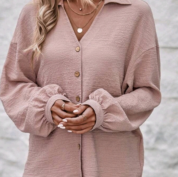 Women's Dusty Pink Button Down Top - Picture 4 of 6